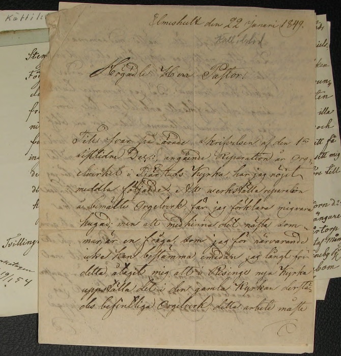 Brevet från Sven Nordström den 22 januari 1849. Källa: Kättilstad DI:1 (1778-1847) bild 49.