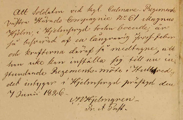 Källa: ArkivDigital: Generalmönsterrullor - Kalmar regemente 420 (1826-1826) Bild 95.