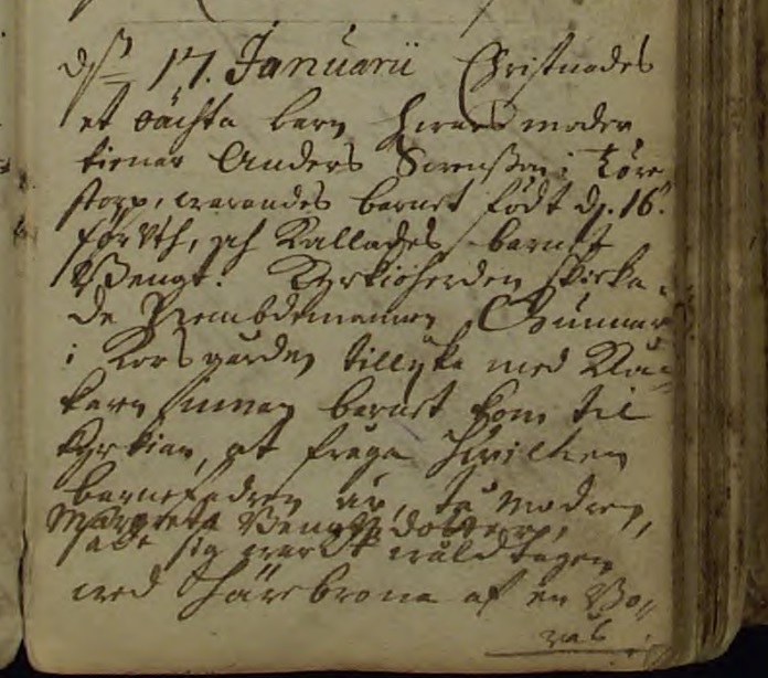 Bengts födelsenotering. Källa: ArkivDigital: Jung C:2 (1688-1763) Bild 39 / sid 73.
