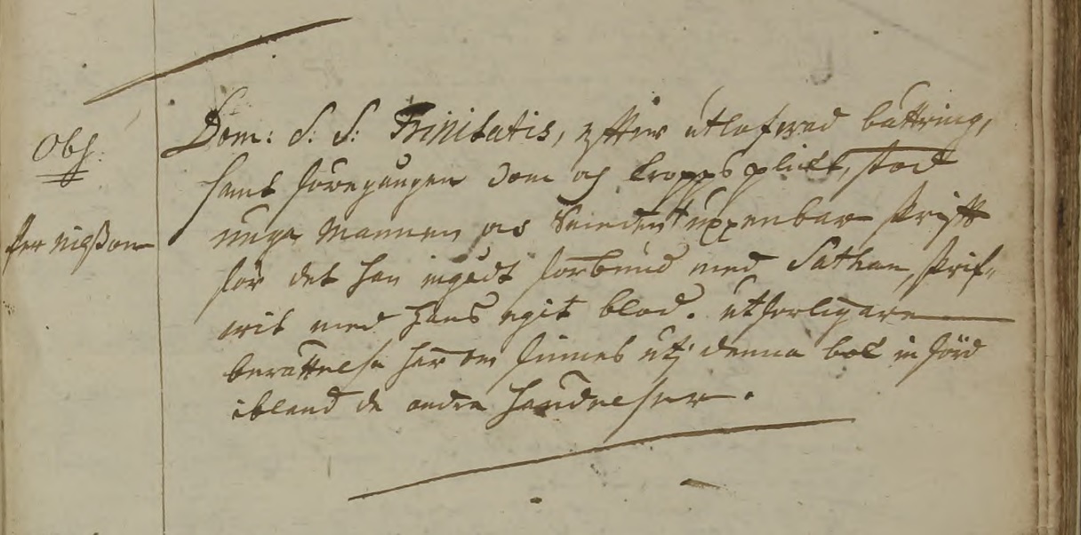 "Dom[enica] S. S. Trinitatis, efter utlofwad bättring, samt föregången dom och kroppsplikt, stod unga mannen och smeden (x) uppenbar skrift för det han ingådt förbund med Sathan, skrifwit med hans egit blod. Utherligare berättelse härom finns utj denna bok införd ibland de andra händelser. (x) Obs: Per Nilsson" Källa: ArkivDigital: Kävlinge CI:1 (1734-1831) Bild 250 / sid 39